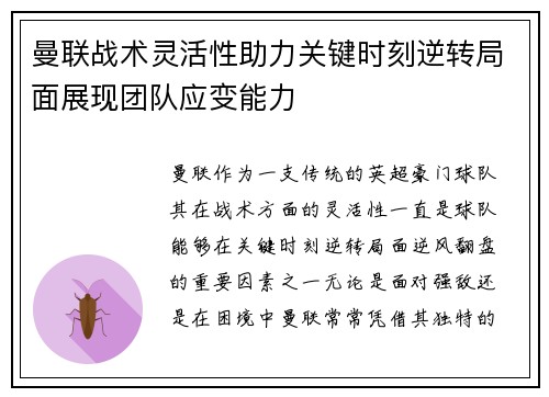 曼联战术灵活性助力关键时刻逆转局面展现团队应变能力